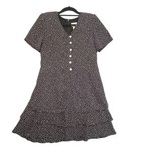 Vintage JBS Polka Dot Ruffle Dress Black White Short Sleeve Size 6 Whimsical 90s